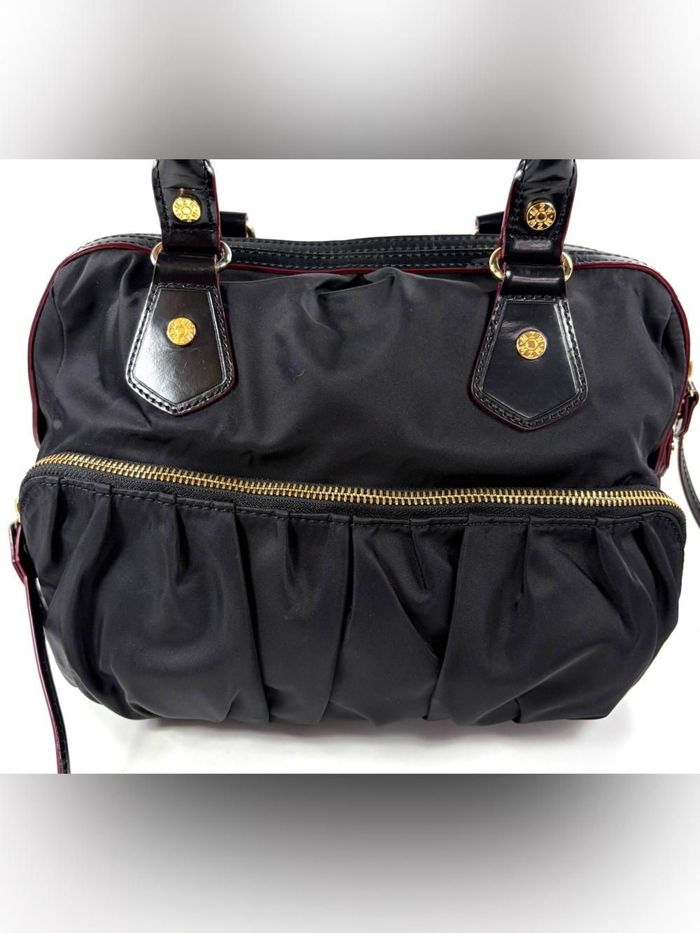 MZ Wallace Bedford Satchel Black Bedford Nylon Patent Leather Trim Gold Hardware - Picture 3 of 16